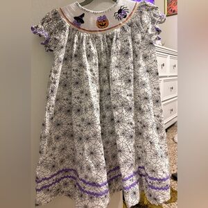 Girls White Spiderweb Halloween Nightgown with Purple Trim